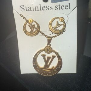 New Gold Stainless Steel Earrings and Necklace Set